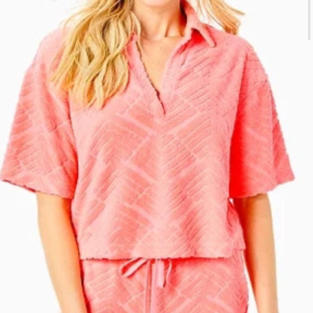 Brand new with tags Lilly Pulitzer Vibrant Belleview short sleeve Pink terry top